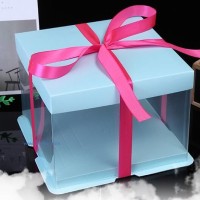 供应全透明生日蛋糕盒方形包装盒 生日蛋糕盒4寸-14寸单双加高LOGO