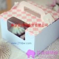 供应韩国烘焙包装4格粉蓝色马芬盒 6寸手提蛋糕盒 方形西点盒 乳酪盒
