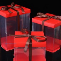 大红色蝴蝶蛋糕 透明盒 4-12寸单层双层加高蛋糕盒厂家批发
