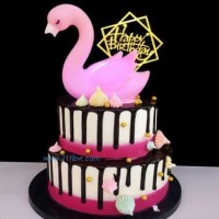 热销生日动物蛋糕摆件套组粉红鹅摆件