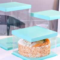 厂家批发蓝色三合一全透明蛋糕盒8寸6寸10寸12寸生日订制礼盒包装