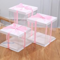 批发4/6/8/10寸单层双层加高生日蛋糕盒 塑料三合一透明蛋糕盒子